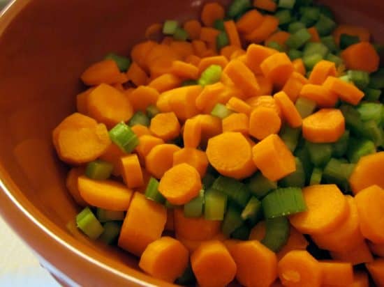Chopped carrots and celery in bowl