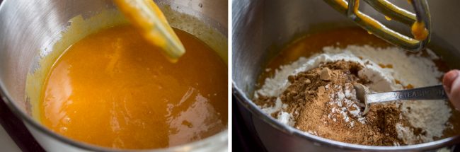 Adding spices to pumpkin batter