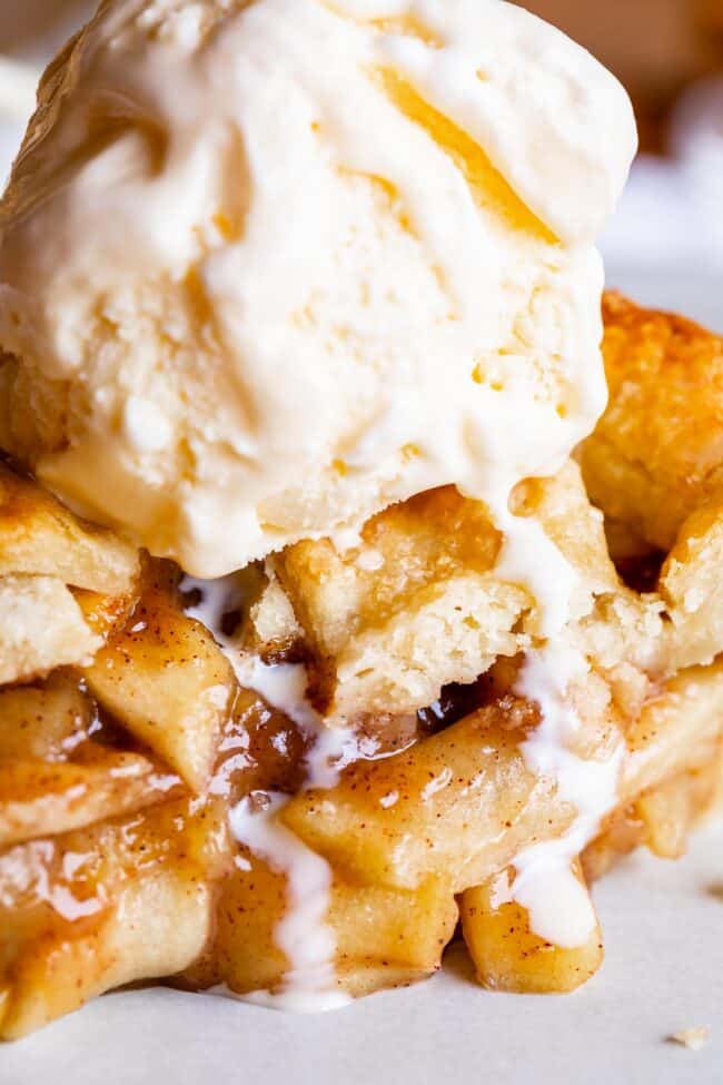 simple apple pie recipe with ice cream melting on top.