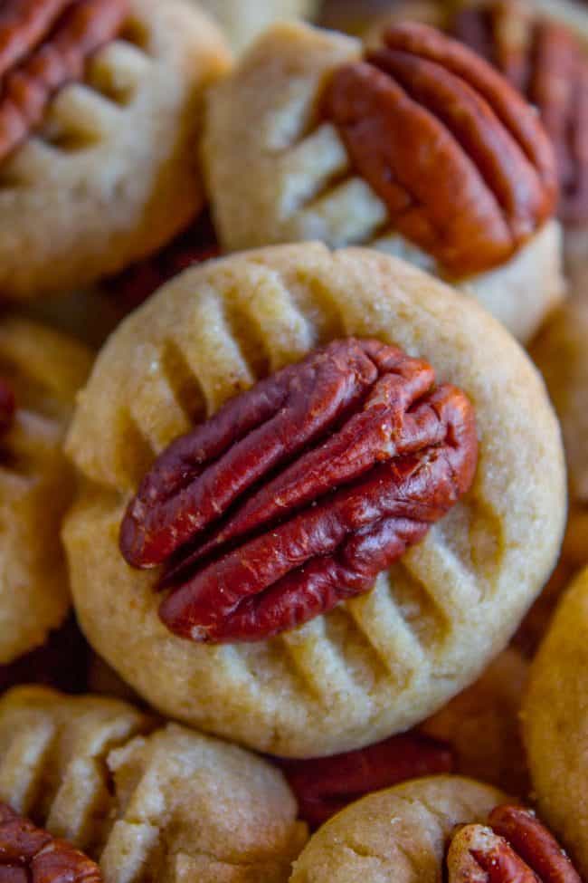 butter cookies with pecans pressed into the tops.