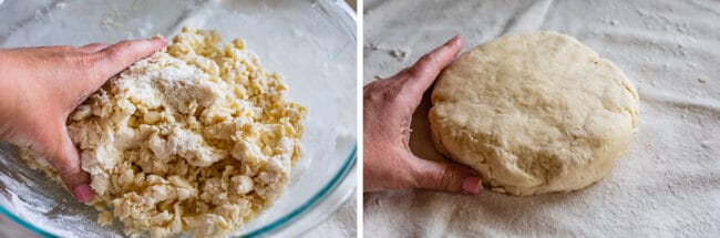 shaping dough to make a round circle.