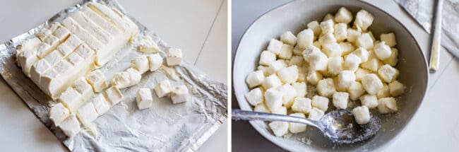 how to chop cream cheese for mixing into the best scones.