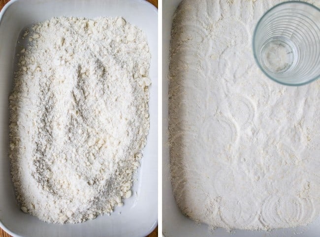 Pressing flour in baking dish