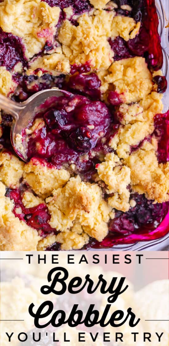 easy berry cobbler with a spoon