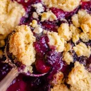 frozen berry cobbler with a spoon