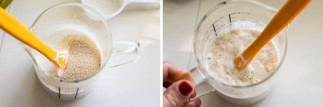 yeast mixed into warm milk and sour cream for naan bread.