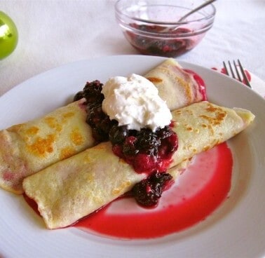 Cranberry Curd Crepes with Berries and Whipped Cream from TheFoodCharlatan.com