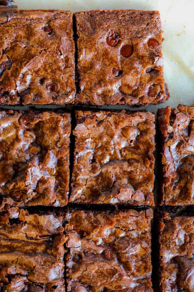 homemade brown butter brownies in squares.