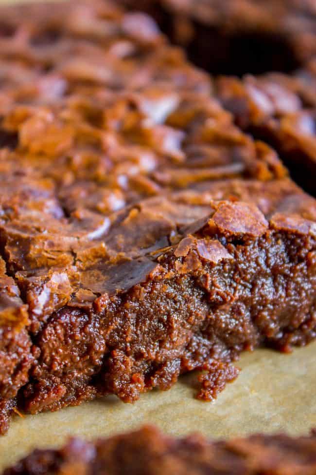 gooey brownies cut into squares.