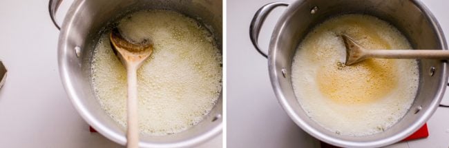 brown butter in a pot, simmering and browning.