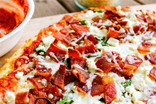 Spinach  Bacon    Feta Pizza with Sun Dried Tomato Sauce - 10