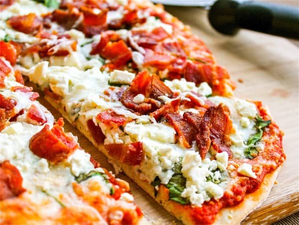 Spinach  Bacon    Feta Pizza with Sun Dried Tomato Sauce - 12