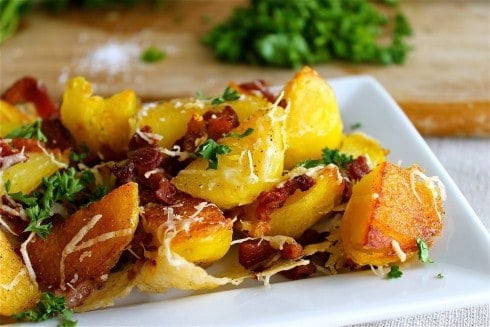 Oven Roasted Potatoes with Bacon and Parmesan from TheFoodCharlatan.com