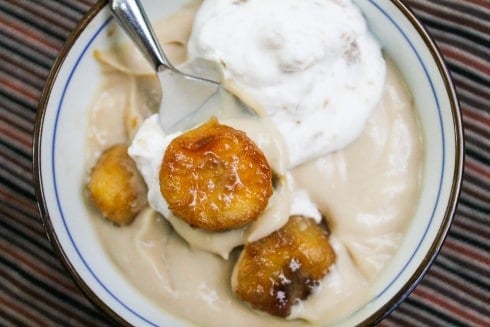 Butterscotch Pudding with Roasted Banana Whipped Cream from TheFoodCharlatan.com