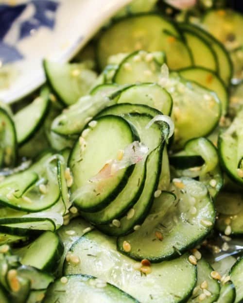 marinated asian cucumber salad with rice vinegar.