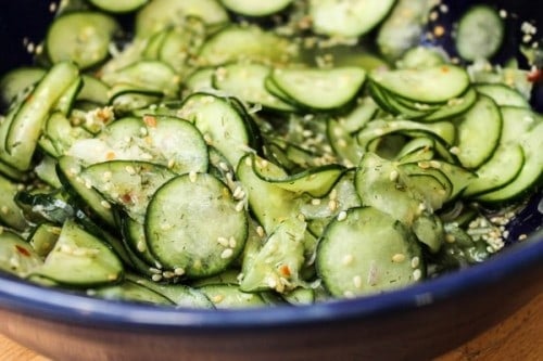 marinated asian cucumber salad with rice vinegar.