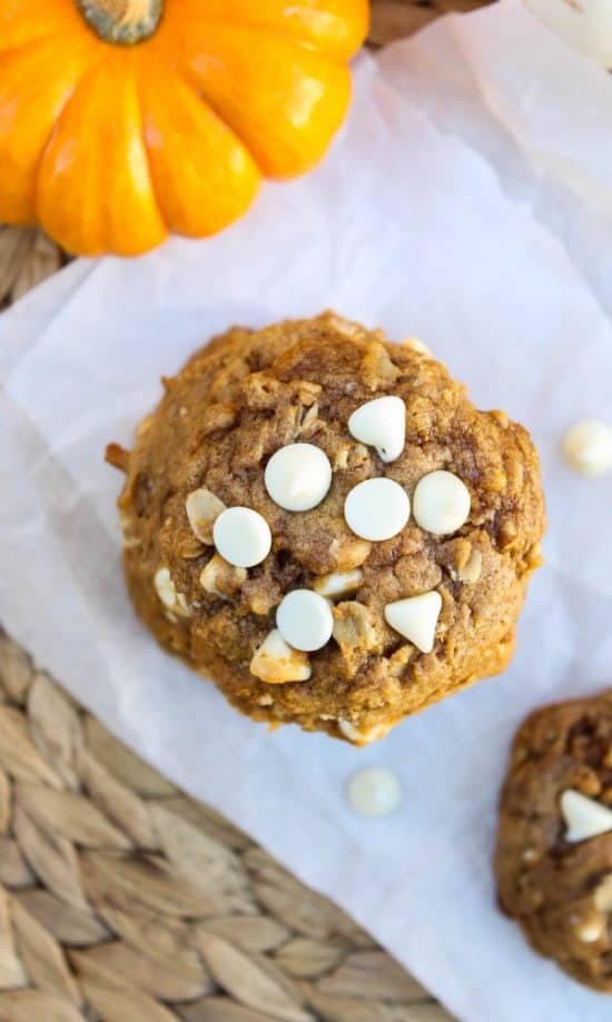 Pumpkin Oatmeal White Chocolate Chip Cookies - The Food Charlatan