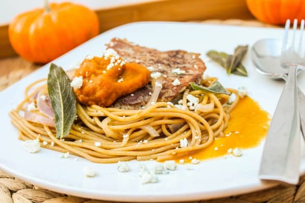 Sage-Fried Pork and Pumpkin Noodle Bowls from The Food Charlatan