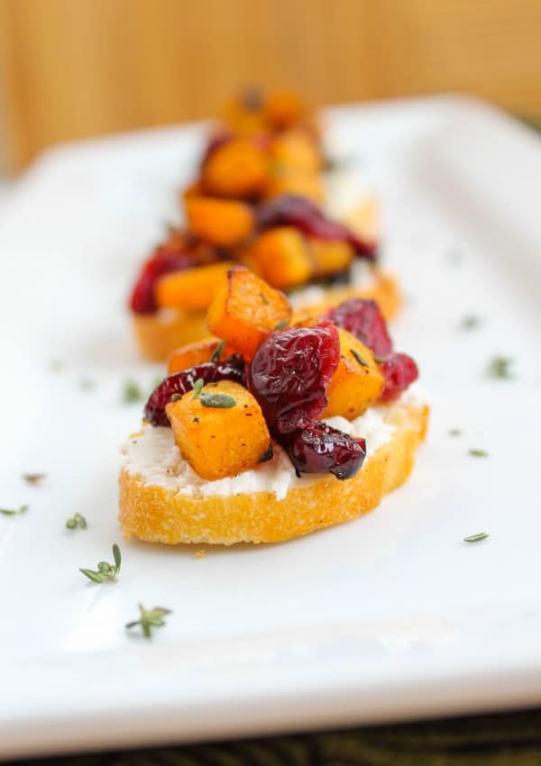 Butternut Squash, Cranberry, and Goat Cheese Crostini from TheFoodCharlatan.com