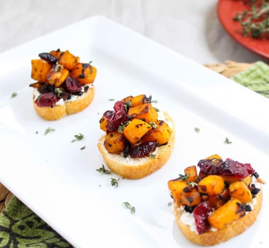 Butternut Squash, Cranberry, and Goat Cheese Crostini