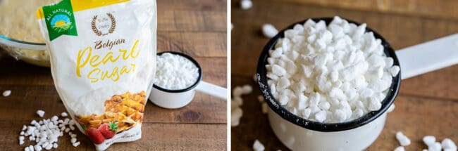 pearl sugar, in a bag and in a measuring cup.