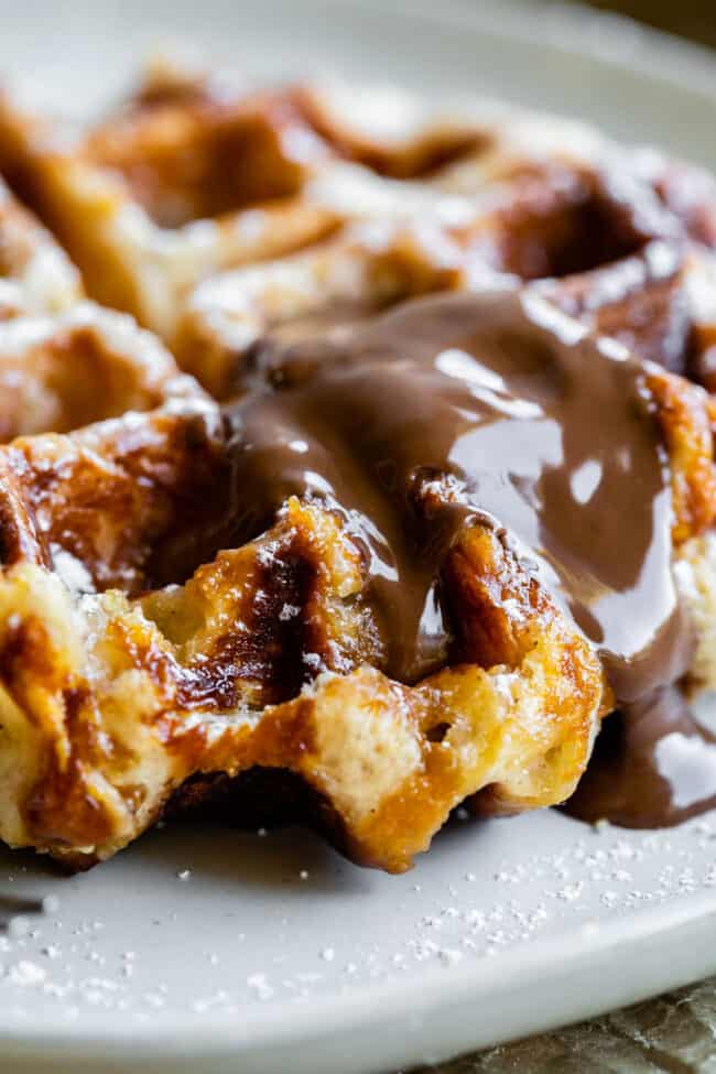 liege waffle on a plate with nutella.