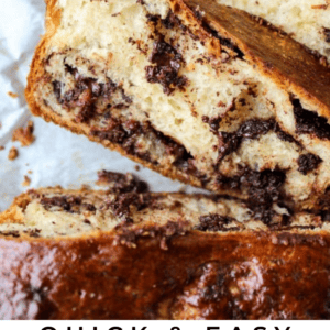 chocolate babka cut in slices.