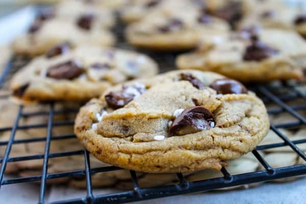 butterscotch caramel cookies cooling on a rack. 