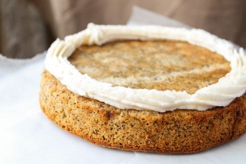 Spiced Poppyseed Cake with Almond Buttercream Frosting