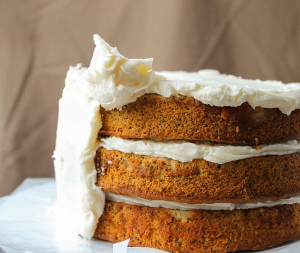 Spiced Poppyseed Cake with Almond Buttercream Frosting