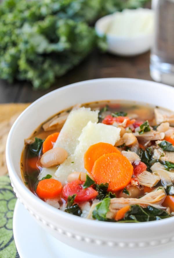 Kale, Chicken & White Bean Soup with Parmesan Shavings