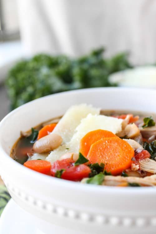 Kale, Chicken & White Bean Soup with Parmesan Shavings