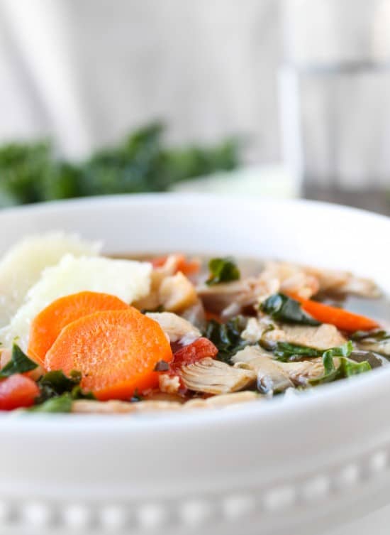 Kale, Chicken & White Bean Soup with Parmesan Shavings