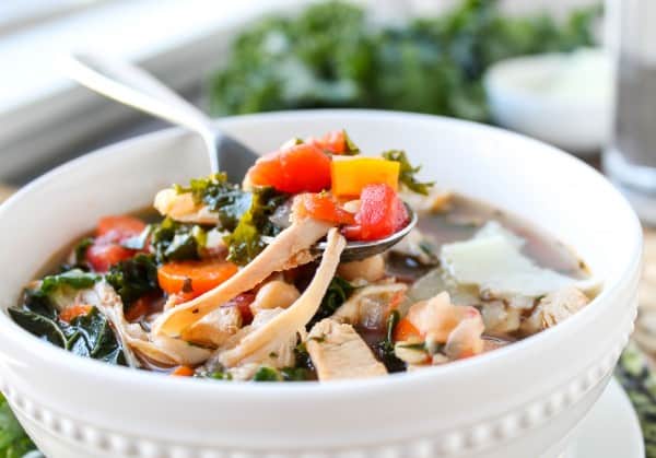 Kale, Chicken & White Bean Soup with Parmesan Shavings
