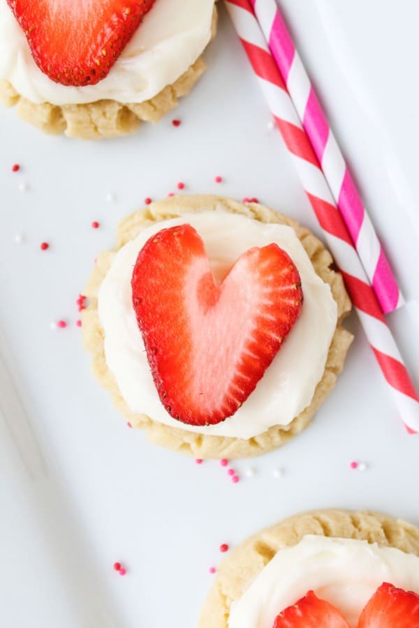 Coconut-Frosted Sugar Cookies with Strawberry Hearts from TheFoodCharlatan.com