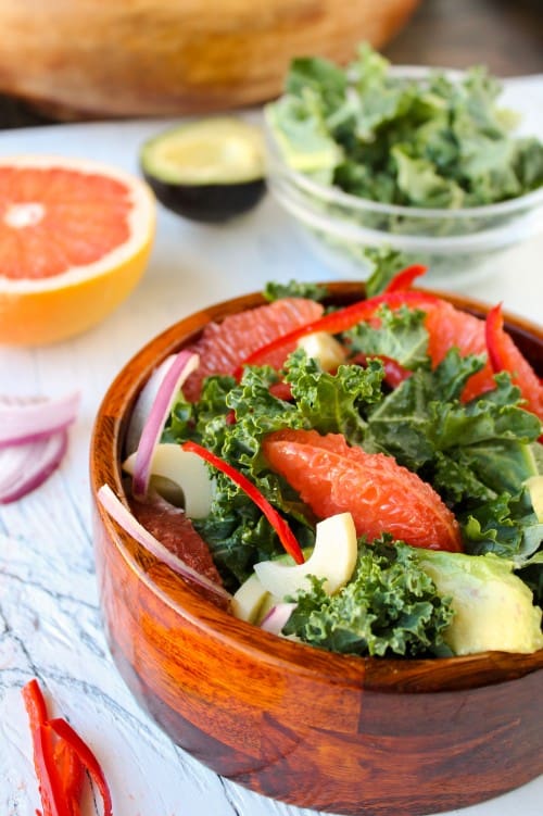 Kale, Avocado & Grapefruit Salad in bowl