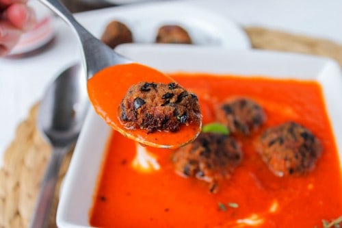 Red Pepper Soup with Black Bean  Meat balls - 40