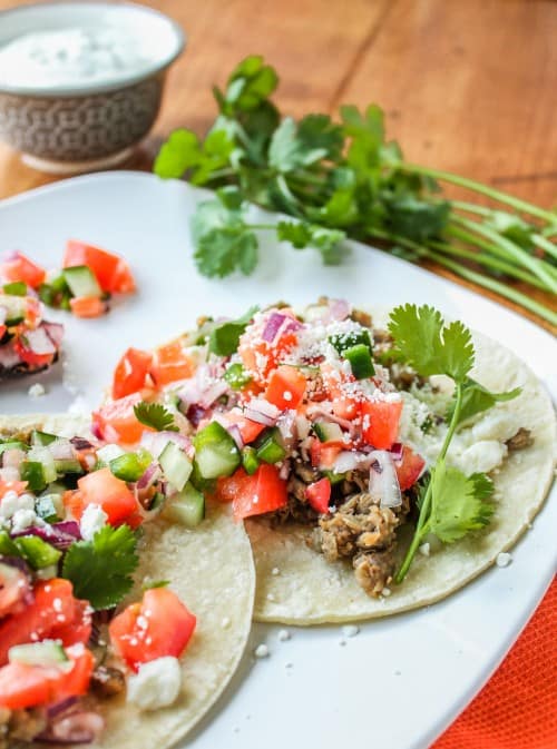 Greek Lentil Tacos with Cucumber Pico de Gallo