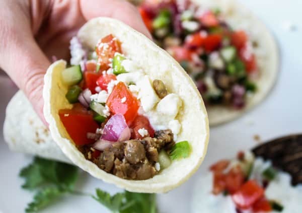 Greek Lentil Tacos with Cucumber Pico de Gallo