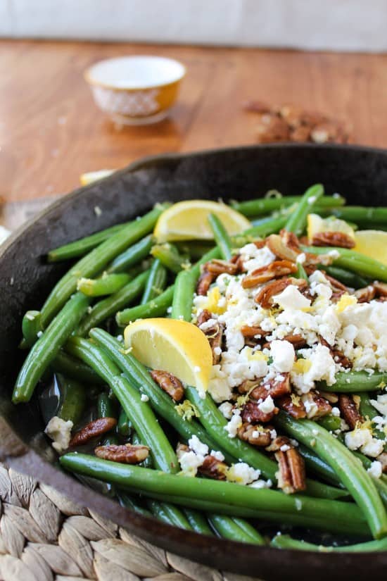 Lemon Green Beans with Feta and Fried Pecans - The Food Charlatan