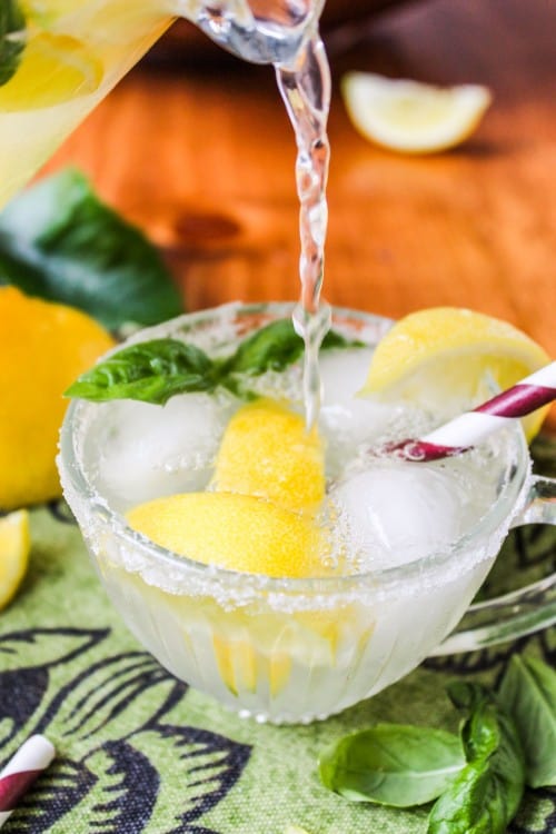 Pouring Basil Lemonade