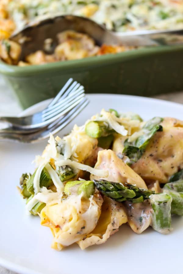 Easy Cheesy Asparagus Tortellini Bake