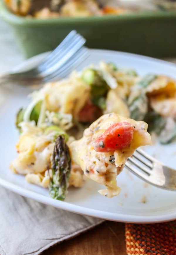 Easy Cheesy Asparagus Tortellini Bake