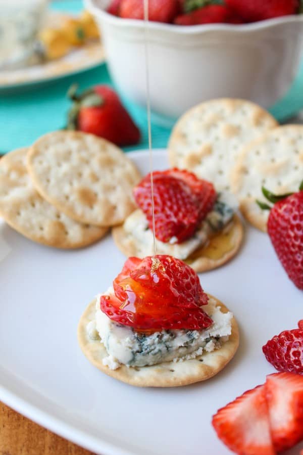 Honey-Drizzled Bleu Cheese Strawberry Bites