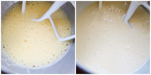 Mixing up the custard.