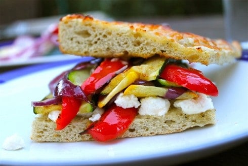 Grilled Squash, Red Pepper, and Feta Sandwich