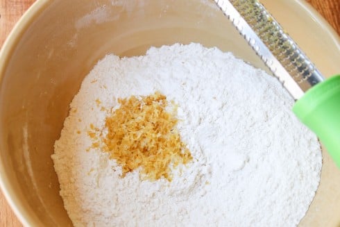 Zesting lemon into flour mix