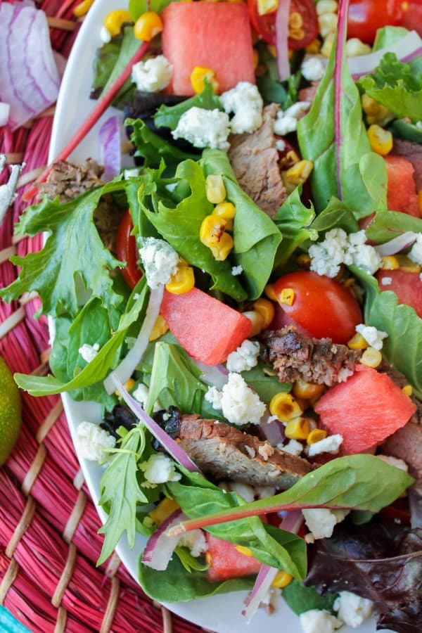 Watermelon and Lime-Steak Salad with Roasted Corn Vinaigrette