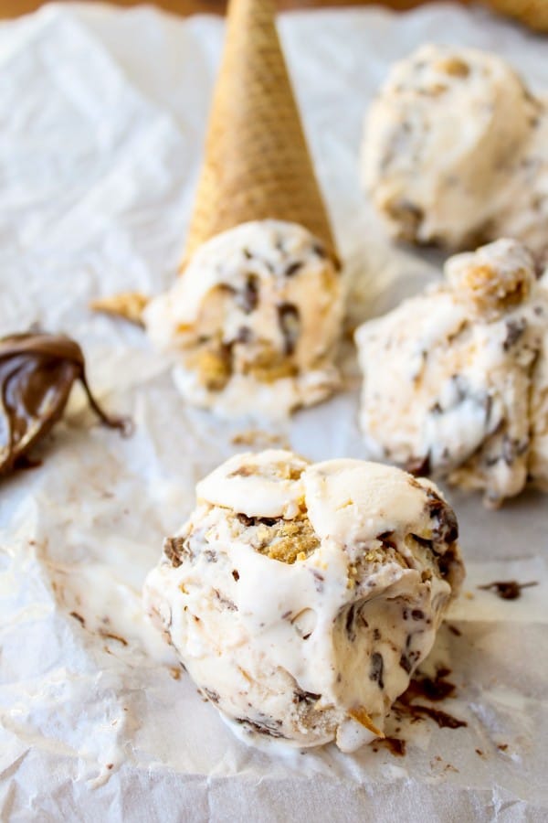 Nutella-Swirled Vanilla Ice Cream with Reese's-Style Chunks