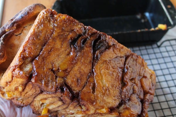 Peach Pull-Apart Bread with Caramel Sauce